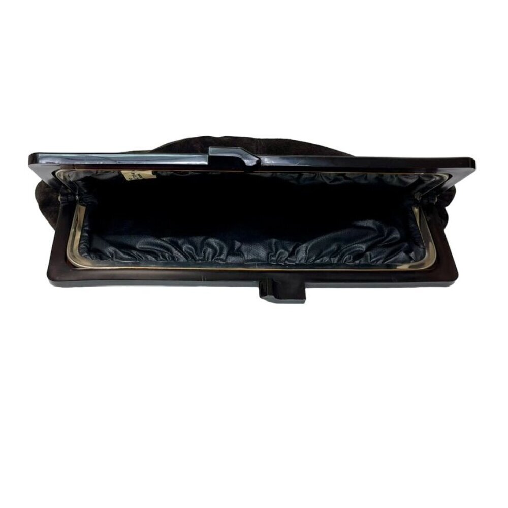 Hutzler's Baltimore Black Suede Clutch Purse with Bakelite Frame Made in Italy - Picture 4 of 10